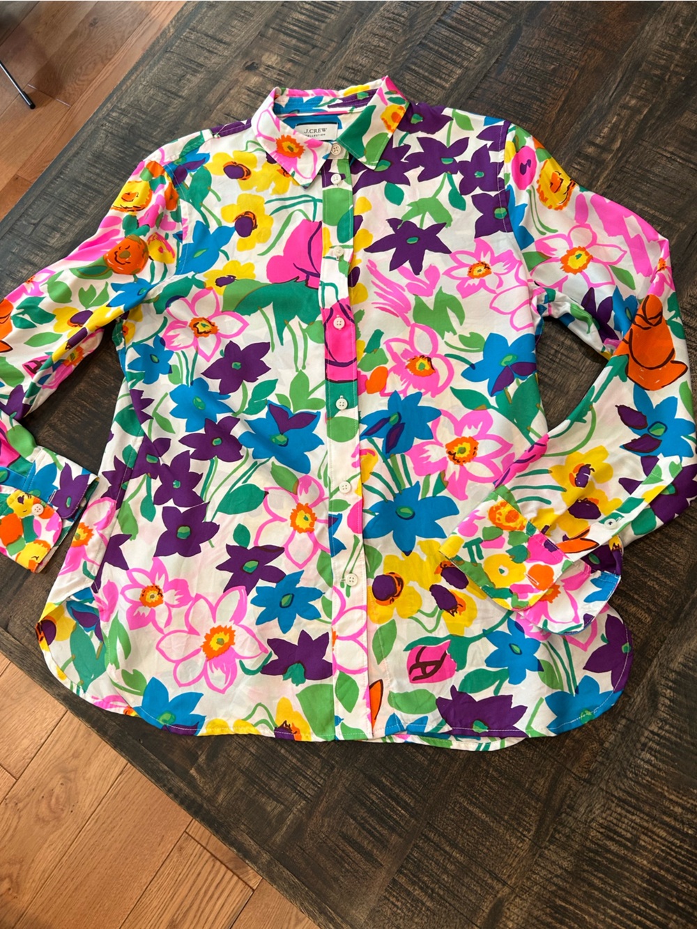 J. Crew Collection Slim-fit Silk Twill Shirt In Vibrant Garden Size 6 Top Blouse